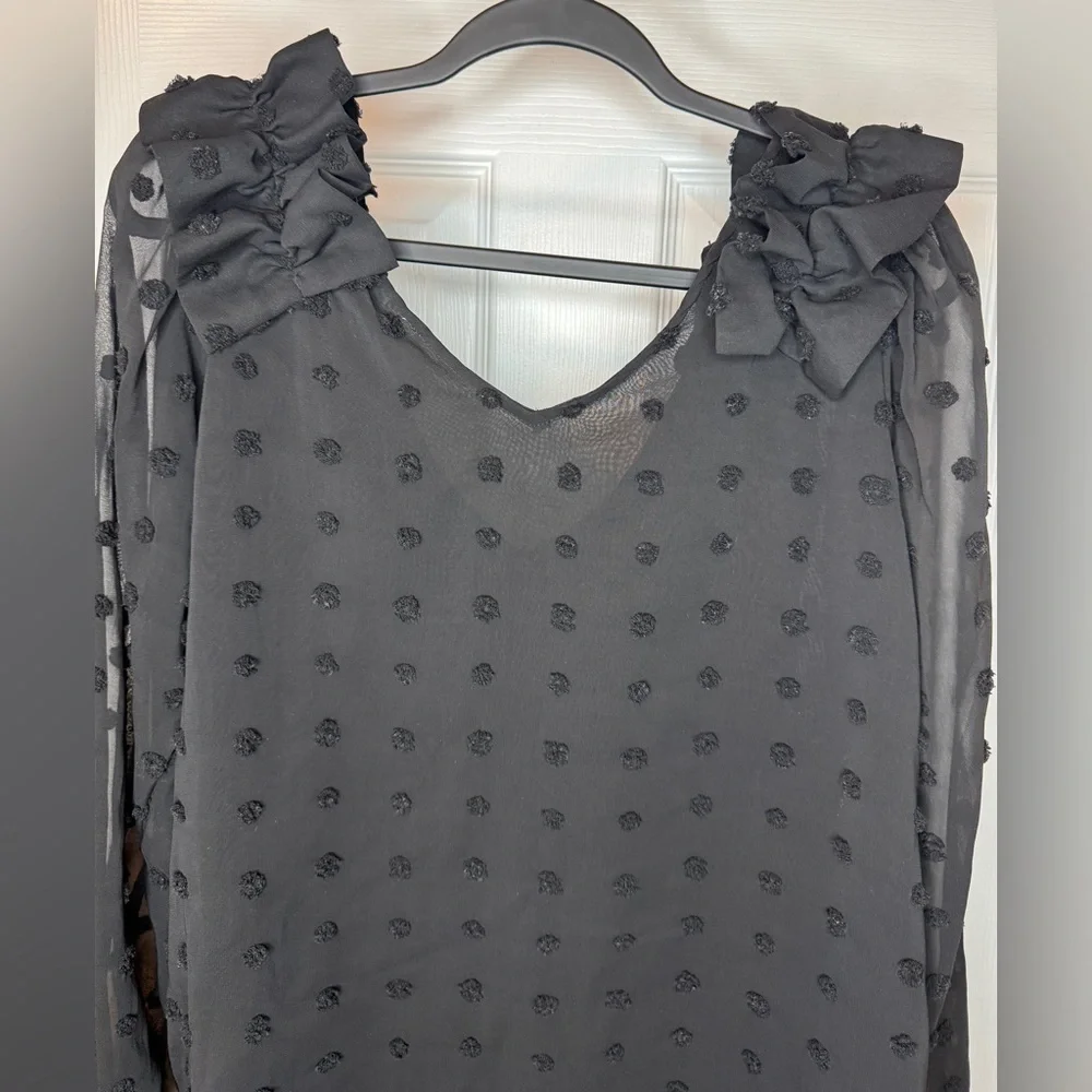 Entro Black Sheer Ruffled Blouse Size L - Picture 11 of 12